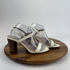 New Womens BP Lula White Faux Leather Slingback Block Heels Sandals‎ Size 9.5 M